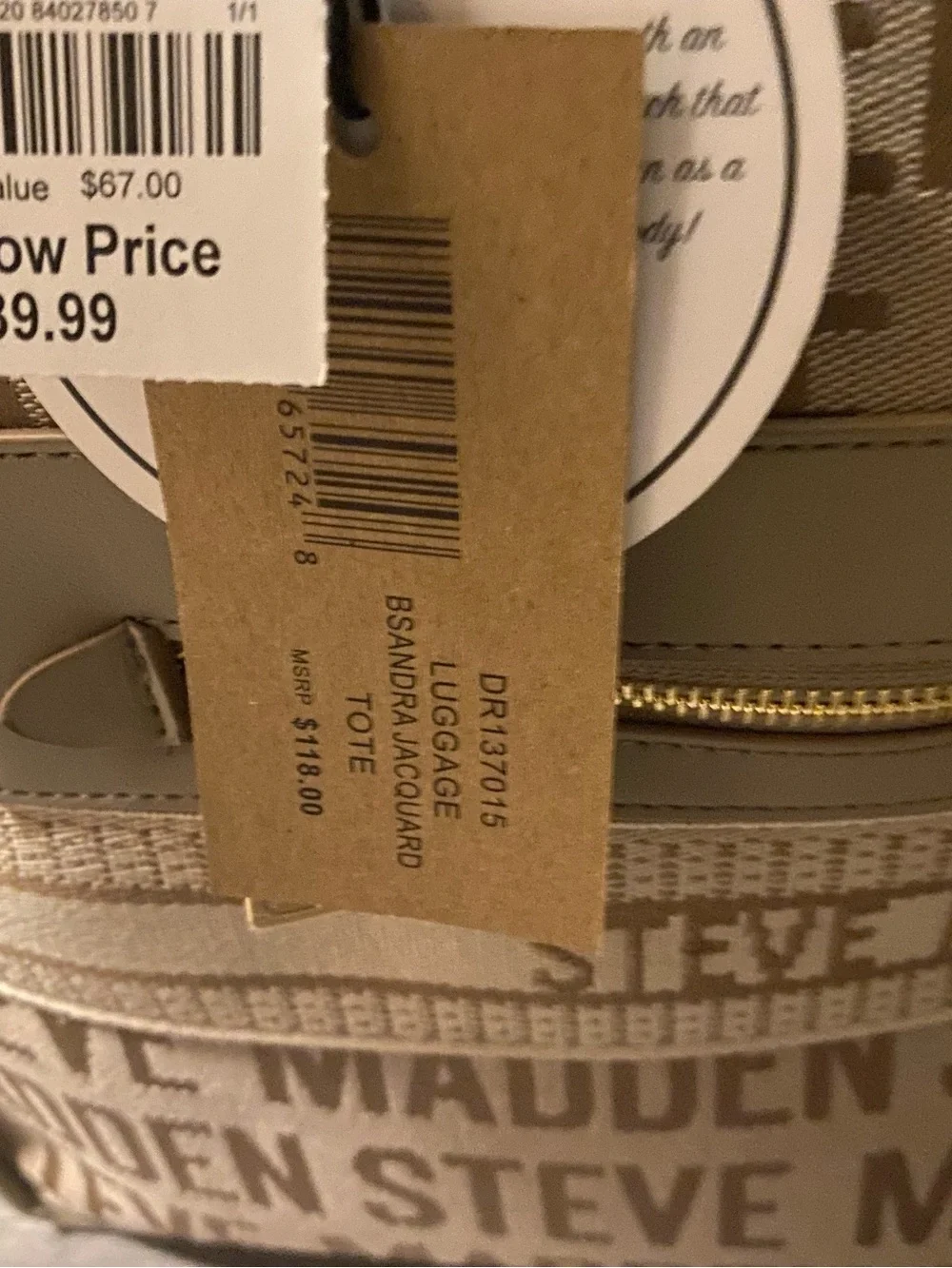 Steve Madden Tan Logo Tote Bag
